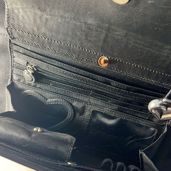 VINTAGE BRIGHTON BLACK NYLON TOTE W/ORGANIZER CAREER‎ FLAP SHOULDER DESIGNER - Picture 10 of 14